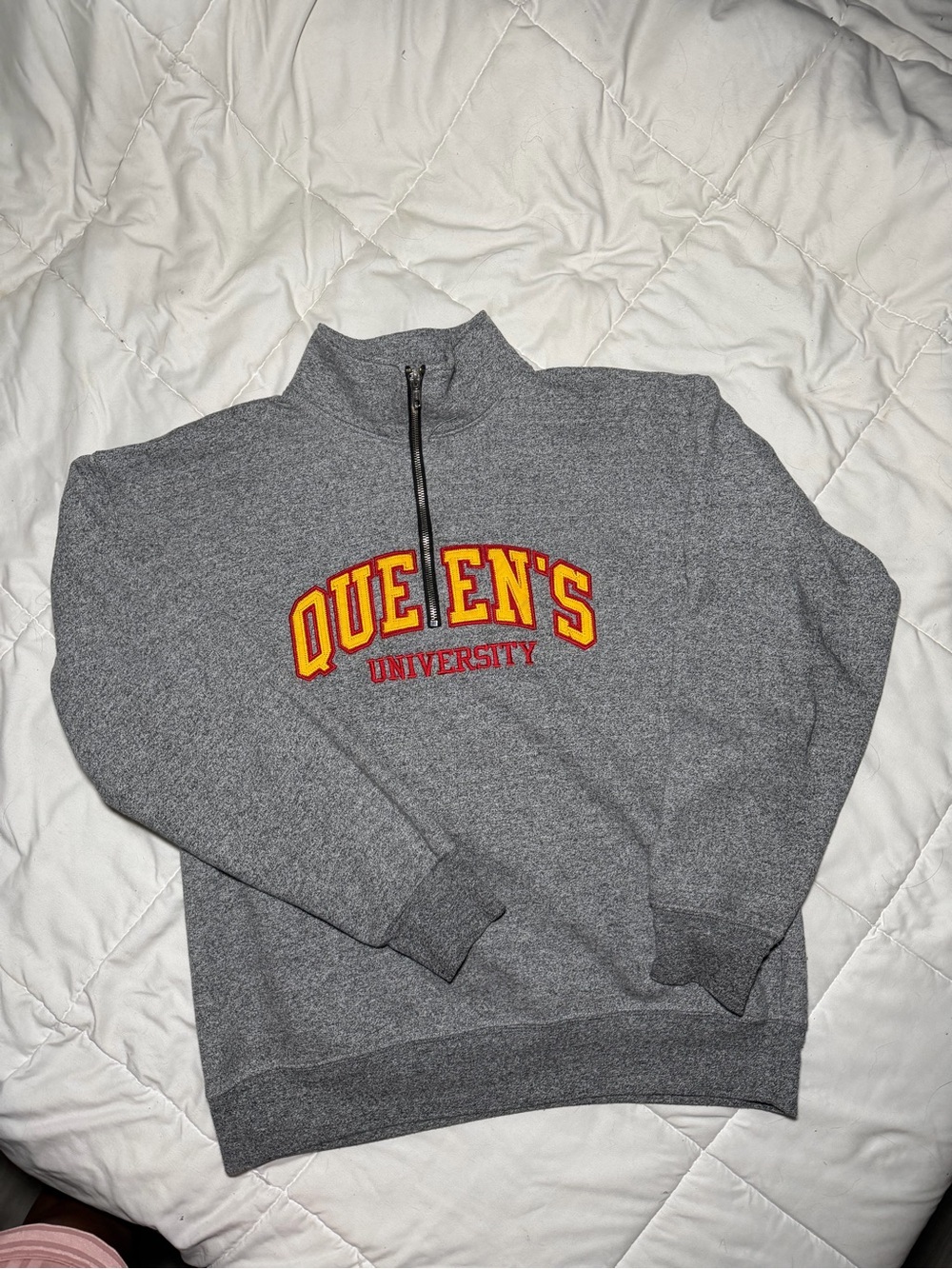 Bwear Gray Quarter-Zip Sweatshirt with Red and Gold University Applique